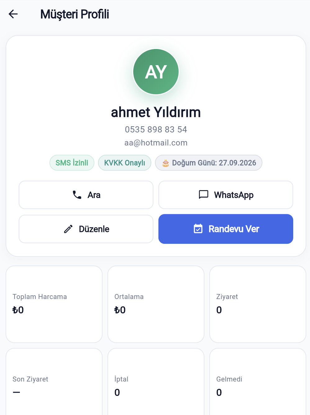 BerberApp mobil müşteri profili