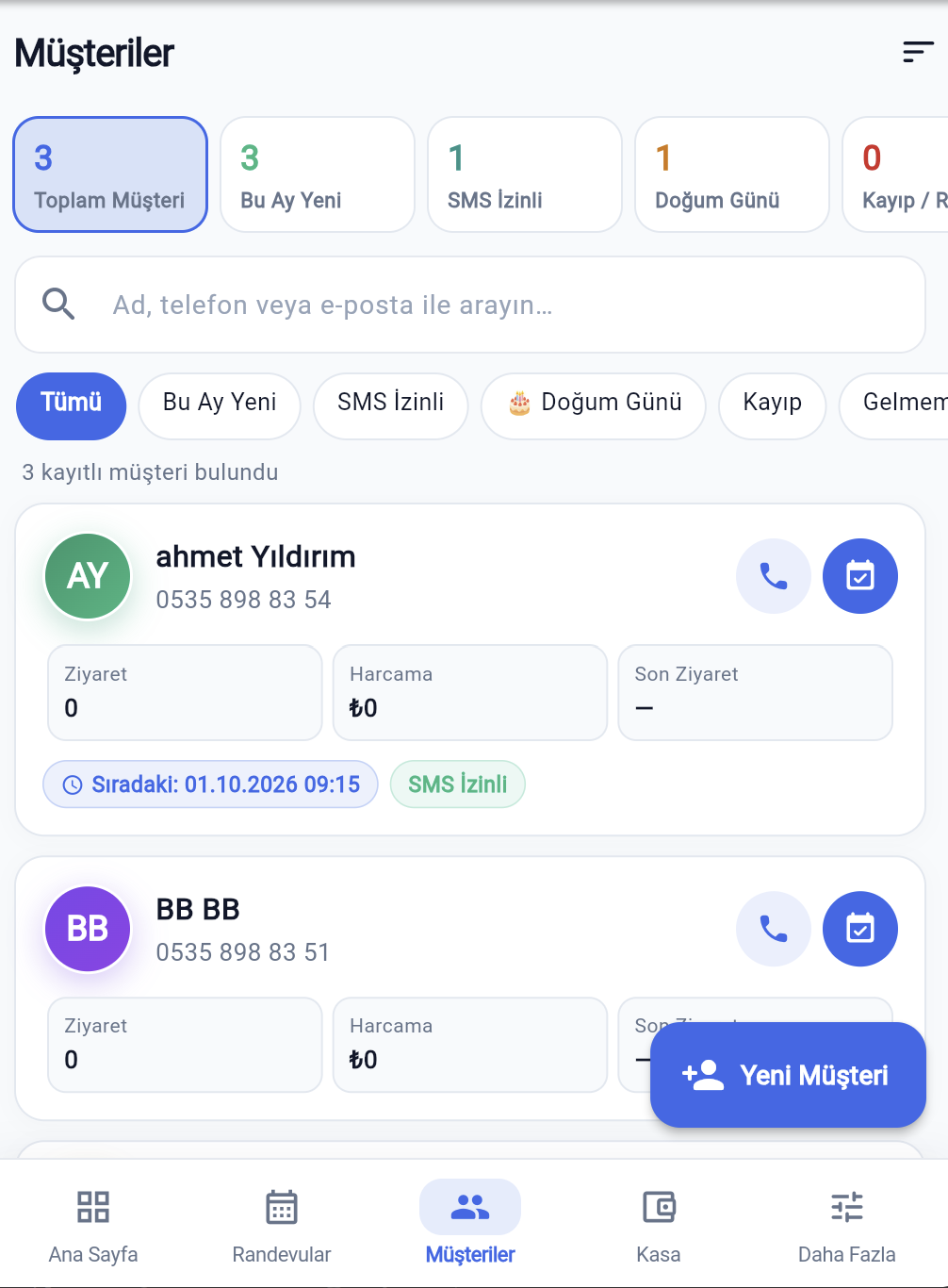 BerberApp mobil müşteriler